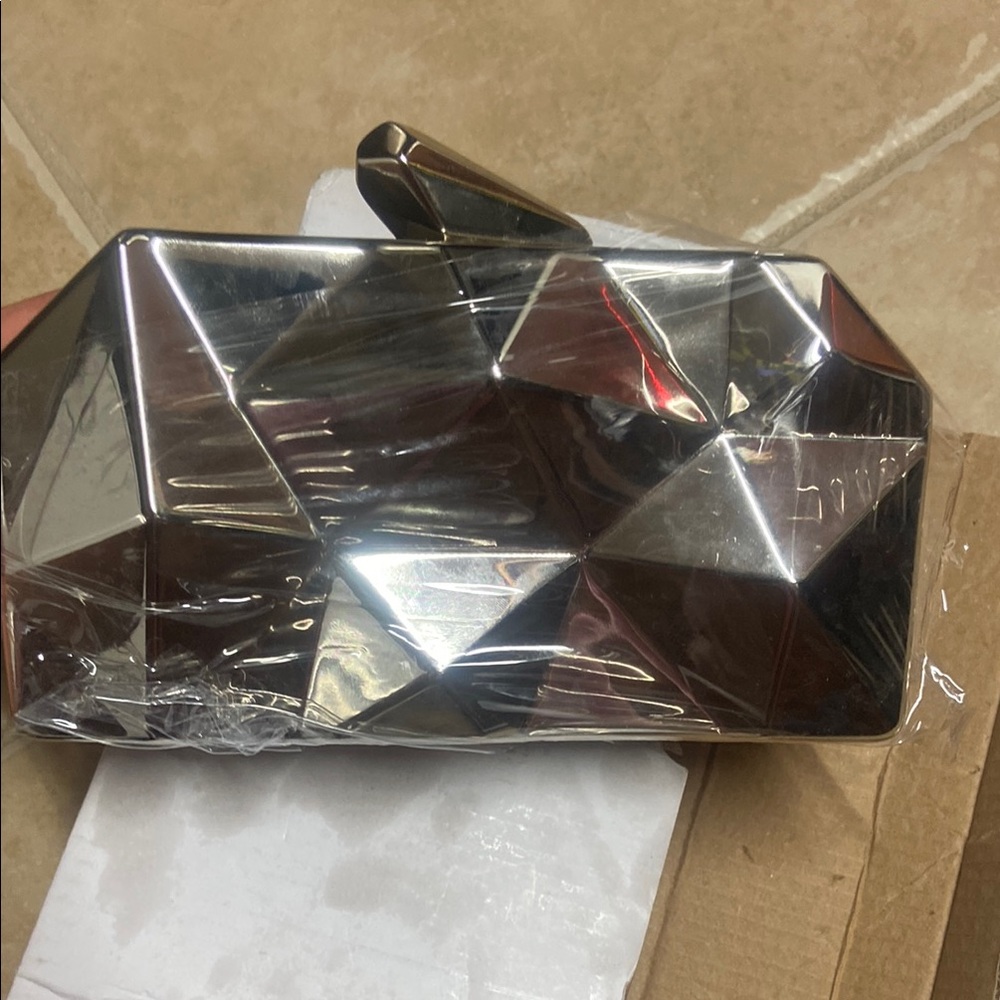 Geometric Silver Clutch Bag